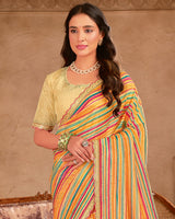 Vishal Prints Multi Color Digital Print Fancy Crushed Tissue Saree With Diamond Work And Cut Work Border