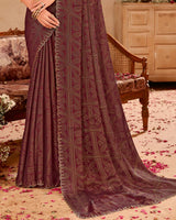Vishal Prints Coffee Brown Printed Chiffon Brasso Saree With Diamond Work And Cut Work Border