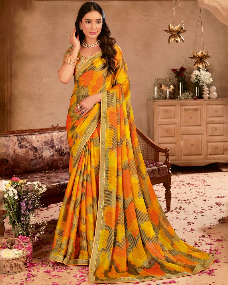 Vishal Prints Mango Printed Chiffon Saree With Fancy Border