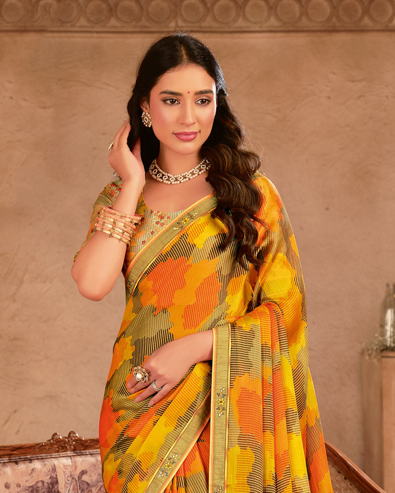 Vishal Prints Mango Printed Chiffon Saree With Fancy Border