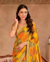 Vishal Prints Mango Printed Chiffon Saree With Fancy Border