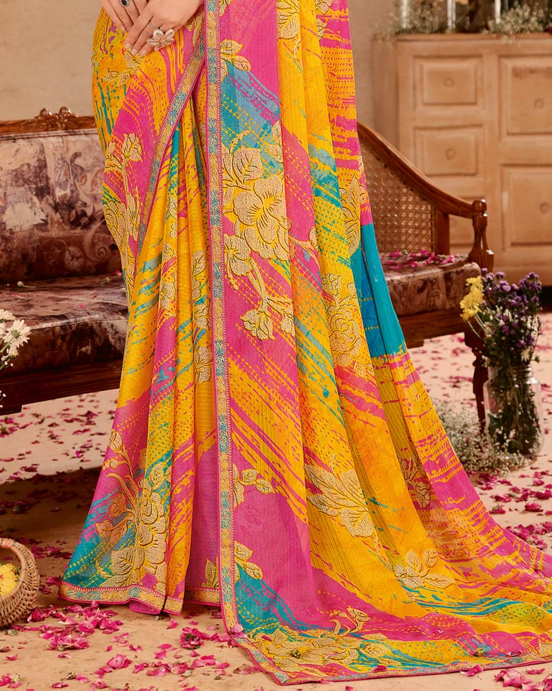 Vishal Prints Multi Colour Printed Chiffon Saree With Zari Border