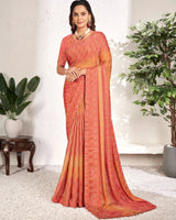 Vishal Prints Peach Designer Digital Print Chiffon Saree With Core Piping