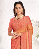 Vishal Prints Peach Designer Digital Print Chiffon Saree With Core Piping