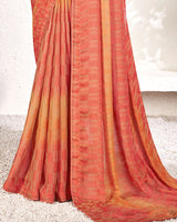 Vishal Prints Peach Designer Digital Print Chiffon Saree With Core Piping
