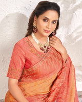 Vishal Prints Peach Designer Digital Print Chiffon Saree With Core Piping