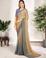 Vishal Prints Light Mustard Designer Digital Print Chiffon Saree With Core Piping