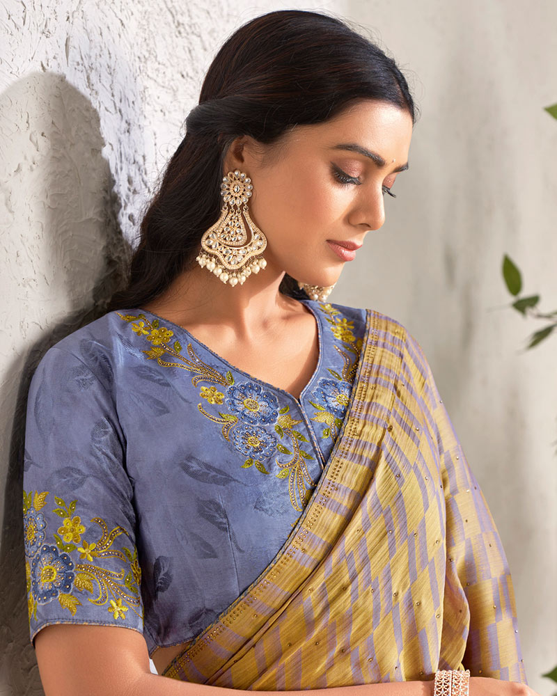 Vishal Prints Light Mustard Designer Digital Print Chiffon Saree With Core Piping