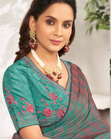 Vishal Prints Rama Green Designer Digital Print Chiffon Saree With Core Piping