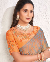 Vishal Prints Saffron Color Designer Digital Print Chiffon Saree With Core Piping
