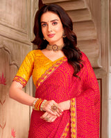 Vishal Prints Purplish Red Printed Chiffon Traditional Print Saree With Cut Work Border