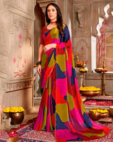 Vishal Prints Multicolored Digital Print Fancy Satin Saree With Cut Work Diamond Border