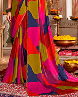 Vishal Prints Multicolored Digital Print Fancy Satin Saree With Cut Work Diamond Border
