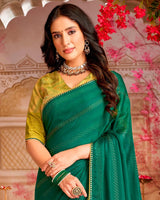 Vishal Prints Tropical Green Designer Patterned Chiffon Saree With Diamond Work And Core Piping With Tassel