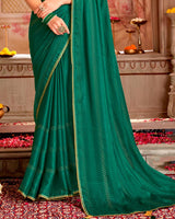 Vishal Prints Tropical Green Designer Patterned Chiffon Saree With Diamond Work And Core Piping With Tassel