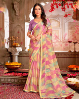 Vishal Prints Dusty Pink And Pastel Beige Printed Chiffon Saree With Fancy Border