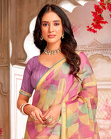 Vishal Prints Dusty Pink And Pastel Beige Printed Chiffon Saree With Fancy Border