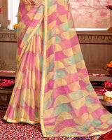Vishal Prints Dusty Pink And Pastel Beige Printed Chiffon Saree With Fancy Border