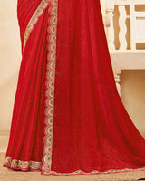 Vishal Prints Dark Red Designer Fancy Chiffon Saree With Diamond Work And Embroidery Cut Work Border