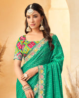 Vishal Prints Deep Sea Green Designer Fancy Chiffon Saree With Diamond Work And Embroidery Cut Work Border