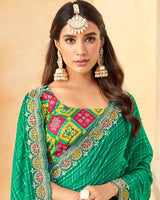 Vishal Prints Deep Sea Green Designer Fancy Chiffon Saree With Diamond Work And Embroidery Cut Work Border