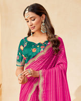 Vishal Prints Rani Designer Fancy Chiffon Saree With Diamond Work And Embroidery Cut Work Border