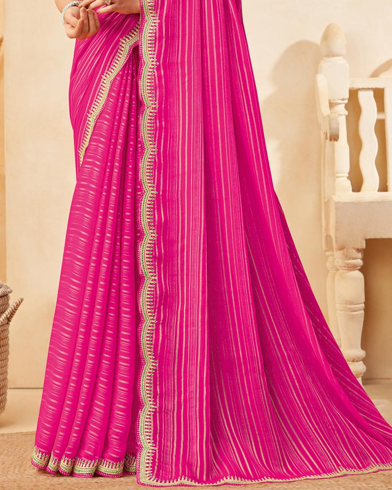 Vishal Prints Rani Designer Fancy Chiffon Saree With Diamond Work And Embroidery Cut Work Border