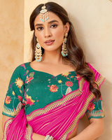 Vishal Prints Rani Designer Fancy Chiffon Saree With Diamond Work And Embroidery Cut Work Border