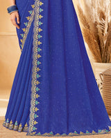 Vishal Prints Royal Blue Designer Fancy Chiffon Saree With Diamond Work And Embroidery Cut Work Border