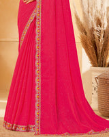 Vishal Prints Red Pink Designer Fancy Chiffon Saree With Diamond Work And Embroidery Cut Work Border