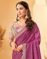 Vishal Prints Disco Pink Designer Fancy Chiffon Saree With Diamond Work And Embroidery Cut Work Border
