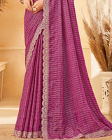 Vishal Prints Disco Pink Designer Fancy Chiffon Saree With Diamond Work And Embroidery Cut Work Border
