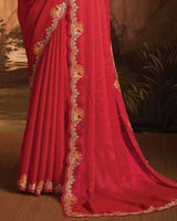Vishal Prints Cardinal Red Designer Zari-Chiffon Saree With Diamond Work And Cut Work Embroidery Border