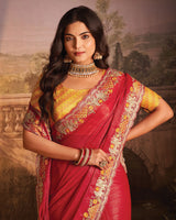 Vishal Prints Lava Red Designer Patterned Chiffon Saree With Diamond Work And Cut Work Embroidery Border