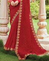 Vishal Prints Brick Red Designer Fancy Chiffon Saree With Embroidery-Diamond Work And Cut Work Border