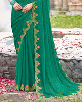 Vishal Prints Forest Green Designer Fancy Chiffon Saree With Diamond Work And Cut Work Embroidery Border