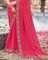 Vishal Prints Raspberry Pink Designer Fancy Chiffon Saree With Diamond Work And Cut Work Embroidery Border