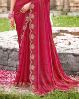 Vishal Prints Burgundy Designer Fancy Chiffon Saree With Diamond Work And Cut Work Embroidery Border