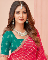 Vishal Prints Pinkish Red Printed Chiffon Saree With Fancy Cut Work Border