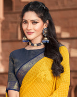 Vishal Prints Yellow Georgette Saree With Foil Work And Zari Border