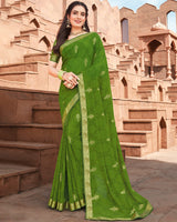Vishal Prints Olive Green Georgette Saree With Foil Work And Zari Border