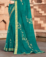 Vishal Prints Teal Green Georgette Saree With Foil Work And Zari Border