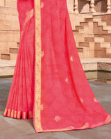 Vishal Prints Rose Pink Georgette Saree With Foil Work And Zari Border