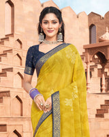 Vishal Prints Light Mustard Georgette Saree With Foil Work And Zari Border