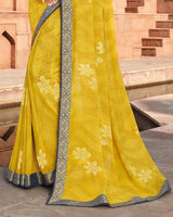 Vishal Prints Light Mustard Georgette Saree With Foil Work And Zari Border
