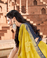Vishal Prints Light Mustard Georgette Saree With Foil Work And Zari Border