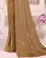 Vishal Prints Limed Oak Designer Fancy Brasso Saree With Embroidery Work And Diamond Piping