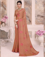Vishal Prints Antique Brass Designer Fancy Brasso Saree With Embroidery Work And Diamond Piping