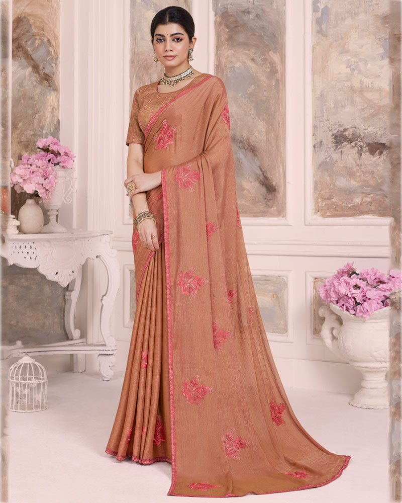 Vishal Prints Antique Brass Designer Fancy Brasso Saree With Embroidery Work And Diamond Piping