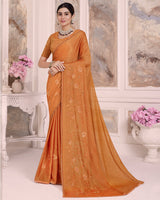 Vishal Prints Ochre Designer Fancy Brasso Saree With Embroidery Work And Diamond Piping